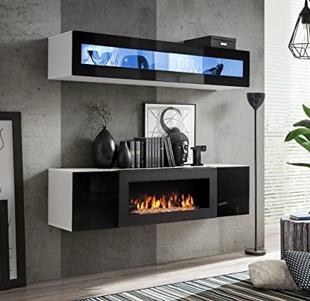 ASM Fly N Wand-Set mit 1 LED-Wandaufbewahrung, 1 TV-Schrank, Weiß und Schwarz, Modell 1