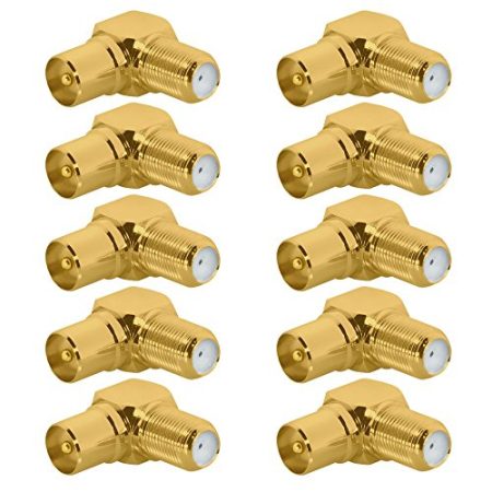 ARLI TV Winkel Adapter vergoldet IEC 9,5 mm 10x Antennenstecker Winkeladapter Antenne Kabel Sat F-Adapter Anlagen F-Stecker F-Buchse F-Kupplung F Verbindung Verbinder Übergang Koax 4K (10x Stecker)