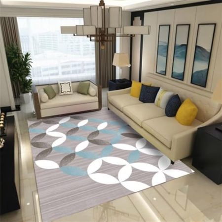 GX-YJX Blaugrün Schlafzimmer Zubehör Einfache Grafik Design Für Sofa Und TV Bereich Teppiche Weiß 200X240Cm