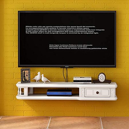 Vendics Wandhängender Tv-Schrank, Massivholz-Wand-Medienzentrum, Schwimmende Unterhaltungseinheit Kleine Wohnung Für Wohnzimmer Schlafzimmer Set-Top Box Rack/B/140Cm
