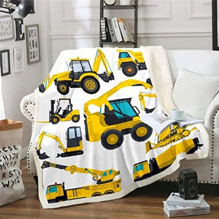 Homewish Kinder Bagger Plüschdecke LKW Traktor Sherpa Decke 75 x 100 cm für Jungen Mädchen Teenager Baufahrzeug Fleece Flanelldecke Ausrüstung Autokran Fuzzy Überwurfdecke