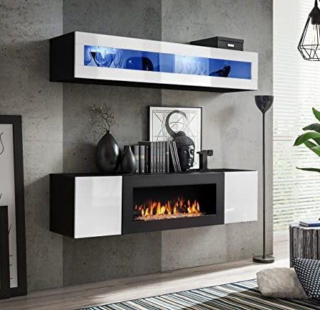 ASM Fly N Wand-Set mit 1 LED-Wandaufbewahrung, 1 TV-Schrank, Schwarz und Weiß, Modell 1