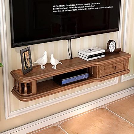 Vendics Wandhängender Tv-Schrank, Massivholz-Wand-Medienzentrum, Schwimmende Unterhaltungseinheit Kleine Wohnung Für Wohnzimmer Schlafzimmer Set-Top Box Rack/C/140Cm