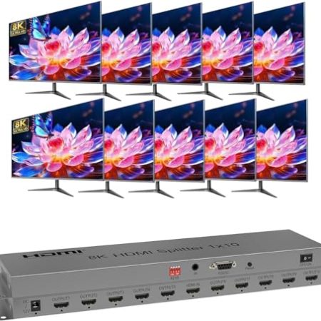 HDMI 2.1 Splitter 8K@60Hz hdmi verteiler 1 in 10 Out Auto Switch Multi HDMI Port Switch Unterstützung 4k@120hz 40Gbps Multiple HDMI Adapter für TV Monitor Unterstützung EDID HDR 3D CEC Ausgang