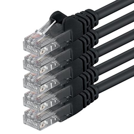 1aTTack.de 0,25m - schwarz - 5 Stück - (PACK) - CAT.6 CAT6 Ethernet-Lan-Netzwerk-Kabel 1000 Mbit/s Patchkabel