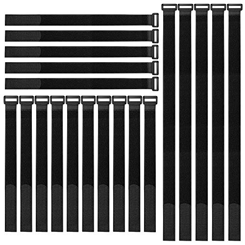 Aiqeer 20 Stück Schwarz Klett Kabelbinder Set, Multifunktional Klettbänder, Wiederverwendbare Klettband, kabelklett klettbinder (20 cm, 30 cm, 40 cm)