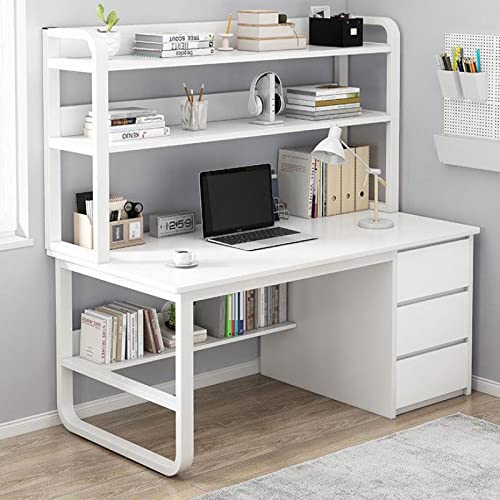 Industrieller Computertisch mit Schrank und Bücherregal Home Office Workstation Schreibtisch mit 3 Schubladen, modernes Design (119,9 cm, Weiß)