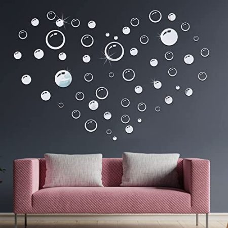 Wandtattoo, 3D-Kreis, Dekorativer Spiegel, rund, für die Wand, Acryl, Wandtattoo, Badezimmer, DIY, Dekoration, Zuhause, Wohnzimmer, Hotel, 28 Stück Kreis und 28 Stück Kreis (Silber)