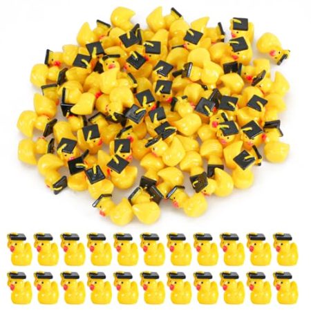 80St Mini Harz Enten mit Abschlusskappen, Winzige Enten Miniatur Enten Figuren Mini Abschluss Enten Kunsthandwerk für Zuhause Schule Dekoration Partygeschenke für Abschlussfeiern
