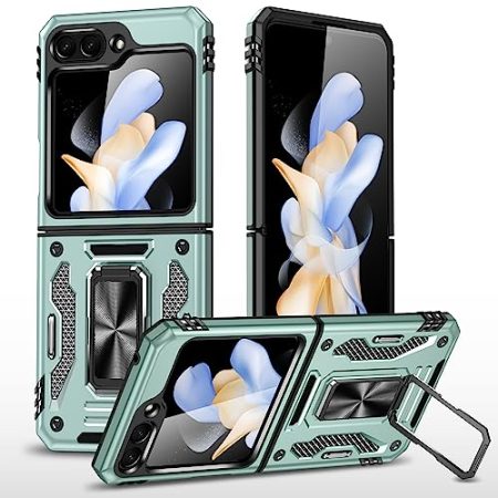 FANYUAN Hülle für Samsung Galaxy Z Flip 6 5G, Soft TPU + Hard PC, Ganzkörper Robuste Stoßfeste Schutzhülle, Standfunktion, Handyhülle Cover Case für Samsung Galaxy Z Flip 6 5G.(Cangling Green)