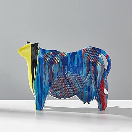 VVW&LIU Kuh Kunst Tier Harz Skulptur Farbe Graffiti Wohnzimmer TV Schrank Desktop Dekor für Home Office Dekor Zubehör Geschenk,Kuh,C