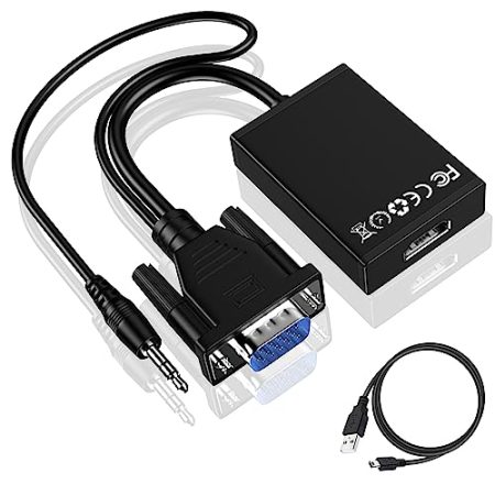 VGA auf HDMI Adapter, Mit Audio Stecker zu Buchse VGA auf HDMI, 1080P Video VGA zu HDMI Adapter Mit USB Stromkabel für PC, Laptop, Desktop, DVD, HD TV und Monitor