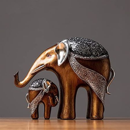 WLVG Harz Lucky Elephant Skulptur Statue Moderne Kunstfiguren Wohnzimmer TV Schrank Ornamente Heimtextilien Zubehör (Color : 2 Pcs Elephant G)