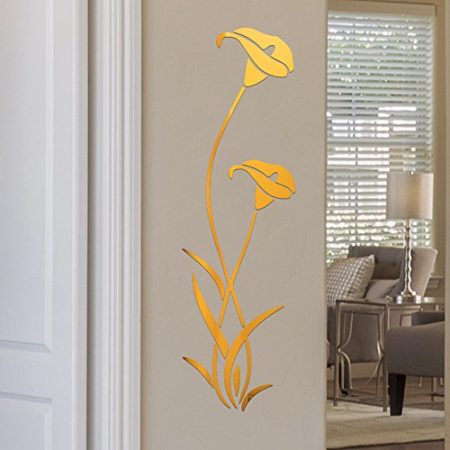 Acryl Wall DIY-Aufkleber für moderne Form Blumendeko 3D Aufkleber Home Dekor Mädchenzimmer Komplett (Gold, One Size)