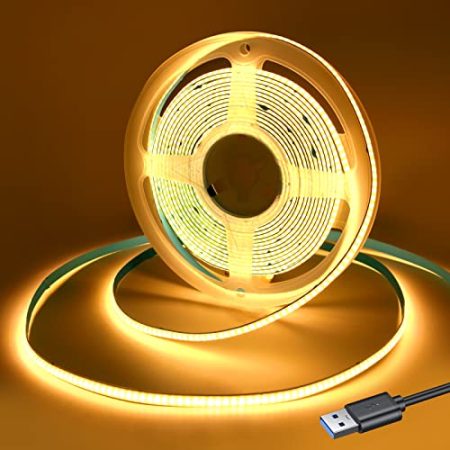 Yamlten USB 1.5m 5V COB LED Streifen,3000K Warmweiss,ip20 Nicht wasserdicht 320LEDs LED Strip,flexibles LED Band für TV Hintergrundbeleuchtung,Schrank,Schlafzimmer.(Stromversorgung schließt aus)