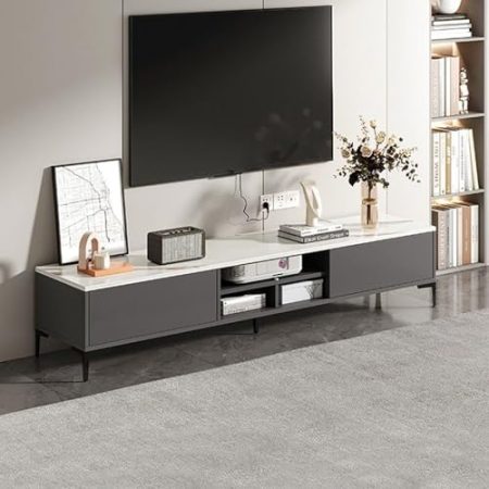HJYryhyfddply Tv Schrank, Tv-Ständer mit 2 Schubladen, Entertainment-Center mit Stauraum, for Wohnzimmer(White,140cm/55.1'')