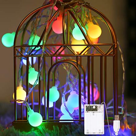 Fulighture Led Kugel Lichterkette,5M(16.41FT) 40er Globe Led mit Batteriebetrieben und U S B-Port Stromversorgung,Bunt,IP65 Wasserdicht,Lichterkette für Garten Hochzeit Balkon Deko