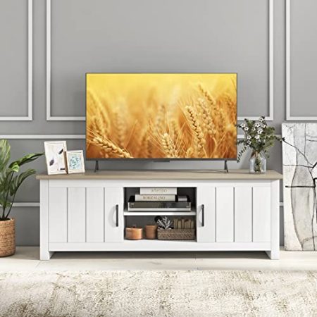 GIANTEX TV-Schrank TV-Board, Fernsehschrank Fernsehtisch TV Ständer für Fernseher bis zu 65 Zoll, Lowboard TV Kommode Holz mit offenen Fächern & 2 Türen, TV Lowboard Sideboard 145 x 40 x 50cm