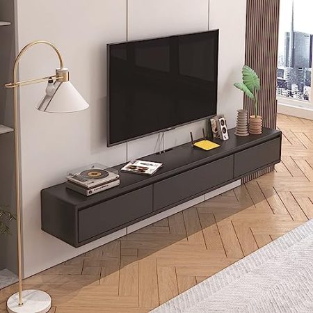 TV Lowboard Hängend - Wandmontage TV-Schrank - TV Schrank Hängend, Holz-MDF-Wandmontage-Entertainment-Center-Medienkonsole, Wandmontierte TV-Einheit, Moderner Schwebender TV-Ständer ( Color : Black ,