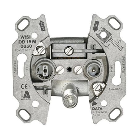 Wisi 14568 DD 15 M 0650 3-Loch Multimedia-Durchgangsdose, 14 dB Metall