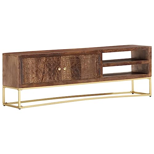 THOYTOUI TV möbel Lowboard Sideboard Fernseher TV Table TV Standregal Hi-Fi Standregal TV-Schrank 138 x 30 x 46 cm Massivholz Mango Geeignet für Wohnzimmer Schlafzimmer Wohnung Hotel