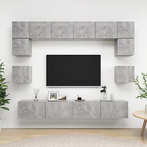 Youuihom TV-Hängeschränke, Moderne TV-Schränke mit Stauraum, 8-TLG. TV-Schrank-Set Betongrau Holzwerkstoff Geeignet für Wohnzimmer, Arbeitszimmer, Schlafzimmer, Flur, Medienraum