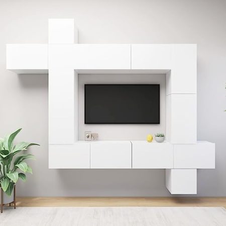 GuyAna 9-TLG. TV-Schrank-Set Weiß Holzwerkstoff Tv-StäNder Sideboard Schrank Industrial