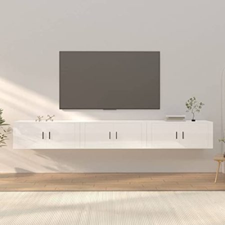 Hochglanz Weiß Wandmontierter TV-Schrank für Wohnzimmer 100 x 34,5 x 40 cm, moderner TV-Schrank mit Sideboards und Tischregal