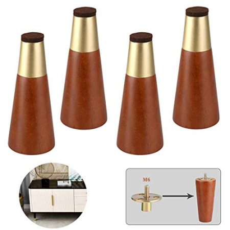 Generisch Set mit 4 konischen Ersatzfüßen aus Holz, Massivholz, Sofabeinen, Sockelfüßen, DIY-Hardware-Zubehör, für TV-Schrank-Betttisch, Installation mit M6-Schrauben, Messingsockel, Walnuss