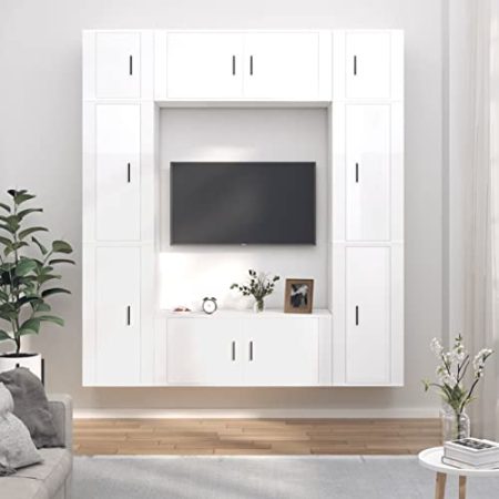BaraSh 8-TLG. TV-Schrank-Set Hochglanz-Weiß Holzwerkstoff Wohnwand T Schrank Wohnzimmerschrank WohnwäNde TV MöBel Fernsehertisch 3188640