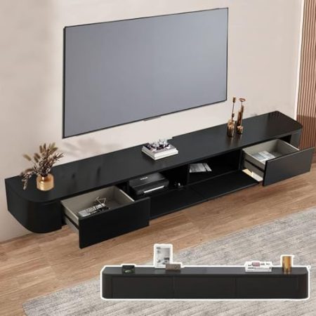 XDCXYD Schwebender TV-Ständer Lagerregale An Der Wand Montierter TV-Schrank Ausgehöhlter TV-Schrank Mit Kabellöchern Mehrere Größen Und Farben Diele & Flur(Schwarz,180 * 20 * 24CM)