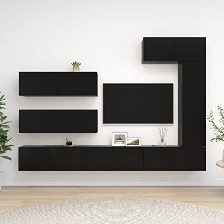 BaraSh 7-TLG. TV-Schrank-Set Schwarz Holzwerkstoff TV Tisch TV Board HäNgend Wohnzimmerschrank MöBel Wohnzimmer 3078822