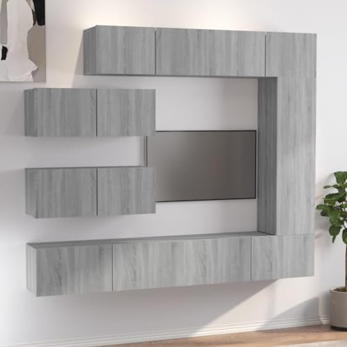 YUHI-HQYD 7-TLG. TV-Schrank-Set,TV-Wand,Hängeschränke,Wohnzimmer Kabinett,Aufbewahrungsschränke,Besteck Schränke,Multifunktions-Schrank,für Arbeitszimmer,Korridor,Büro,Grau Sonoma Holzwerkstoff