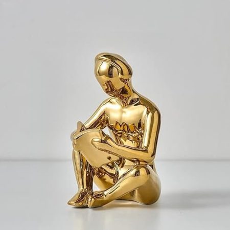 WAOCEO Skulptur-Statue Lady Statue Lesebuch Ornamente Dekoration Zubehör Vintage Frau Skulptur Tischplatte Dekor Geschenk Moderne Heimtextilien (Size : Golden)