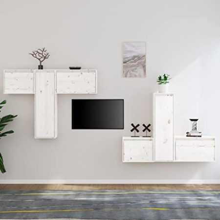 WEMYUFURN TV-Schränke 6 STK. Weiß Massivholz Kiefer, Fernsehschrank, Unterhaltungszentrum, TV-Sideboard, Möbelstück für Wohnzimmer oder Schlafzimmer