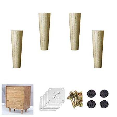 4 Stück Massivholzmöbelbeine, konische Tischbeine, Ersatz-TV-Schrankbeine Stehende Füße, Holzbett-Tragegurte, für Sofa Couch Ottoman Dresser, mit Hardware-Zubehör (Eschenholz 15 cm