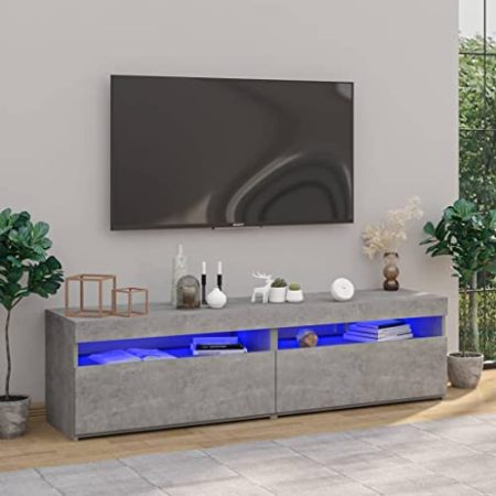 VACARX TV-Schränke, 2 Stück, mit LED-Leuchten, Betongrau, 75 x 35 x 40 cm, Artikelfarbe: Betongrau
