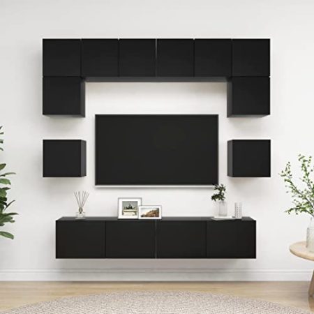 YUHI-HQYD 8-TLG. TV-Schrank-Set,Hängeschränke,Besteck Schränke,Aufbewahrungsschränke,Vitrinenschränke,Moderner Stil,TV-Möbel,Dekorative Schränke,für Wohnzimmer,Korridor, Schwarz Holzwerkstoff