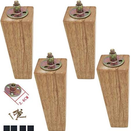 4-teilige Holzmöbelbeine, quadratische Sofabeine, Massivholz-Couchbeine, Ersatz-M8-Schrauben, Möbelsessel-TV-Schrankfüße, für Couch, Ottomane, Kommode, Holzfarbe, mit Zubehör, 8 cm Made in China
