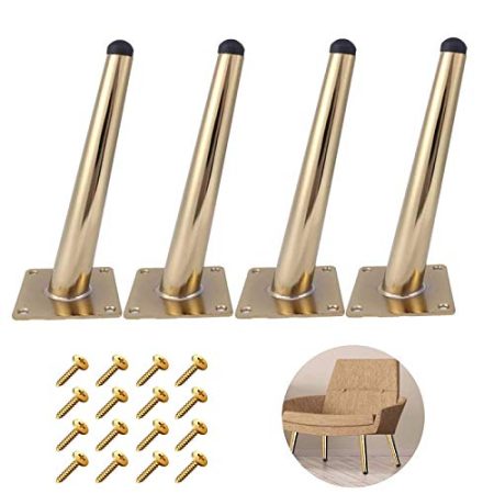FHKBB Konische Metallmöbelbeine, Sofastützfüße, Eisen-Couchtisch TV-Ständer Schrankbettbeine, Ersatzfuß, DIY-Hardware-Zubehör, Tragfähigkeit 1200 kg, mit Schrauben, 4 Stück (Gold 17 cm)