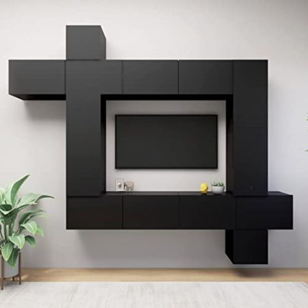 ZEYUAN 9-TLG. TV-Schrank-Set Schwarz Holzwerkstoff, Wohnzimmer Möbel, Sideboard Wohnzimmer, Fernsehschrank, Tv Kommode, Tv Lowboard, Tv Möbel, Wohnwand - 3078843
