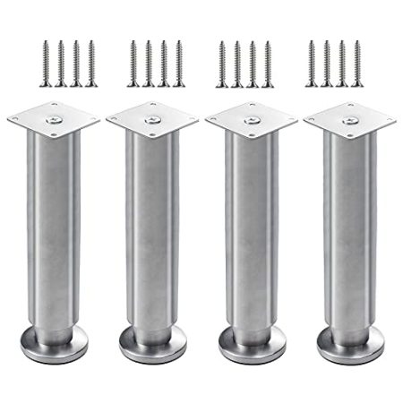 YHBZ 4Pcs Metall Möbelfüße,Edelstahl Möbelbeine,Silber Tischbein,Verstellbare Stützfüße,Sofa Füße Kabinettfüße Dickes Material Möbel Zubehör,Mit x16 Schrauben,30cm/11.8in