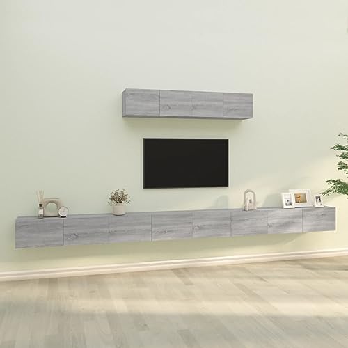 YUHI-HQYD 6-tlg. TV-Schrank-Set,Hängeschränke,Aufbewahrungsschränke,Medien Schränke,Multifunktions-Schrank,Flaches Kabinett,TV-Möbel,für Wohnzimmer,Arbeitszimmer,Büro, Grau Sonoma Holzwerkstoff