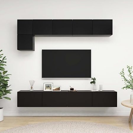 THOYTOUI 5-TLG. TV-Schrank, Aufbewahrungsschrank TV Schrank Medizinschrank TV Board Geeignet für Wohnung Küche Wohnstube Büro -Set Schwarz Holzwerkstoff