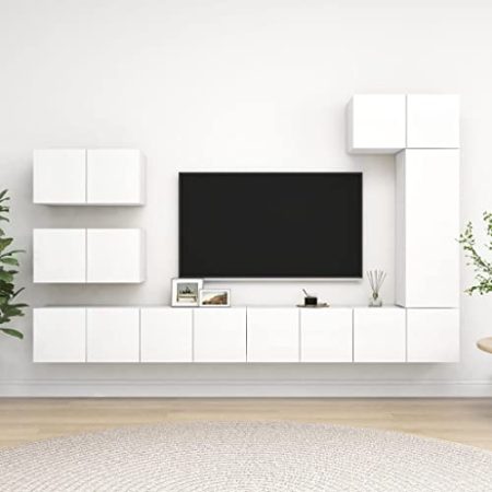 YUHI-HQYD 8-TLG. TV-Schrank-Set,TV-Wand,Hängeschränke,Wohnzimmer Kabinett,Aufbewahrungsschränke,Besteck Schränke,Multifunktions-Schrank,für Arbeitszimmer,Korridor,Büro, Weiß Holzwerkstoff
