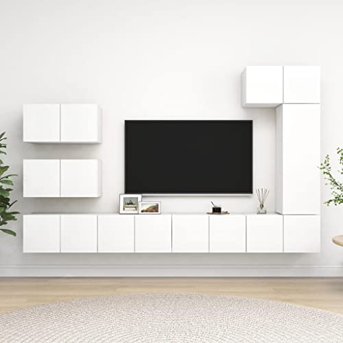 YUHI-HQYD 8-TLG. TV-Schrank-Set,TV-Wand,Hängeschränke,Wohnzimmer Kabinett,Aufbewahrungsschränke,Besteck Schränke,Multifunktions-Schrank,für Arbeitszimmer,Korridor,Büro, Weiß Holzwerkstoff