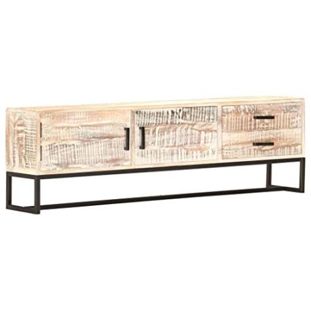 AJSEOYBS Tv Schrank Hochglanz, Lowboard,lFernsehtischTv-Schrank Weiß 140 × 30 × 45 cm Massivholz Akaziegeeignet Für Schlafzimmer, Wohnzimmer,Empfangsräume, Wohnräume, Konferenzräume