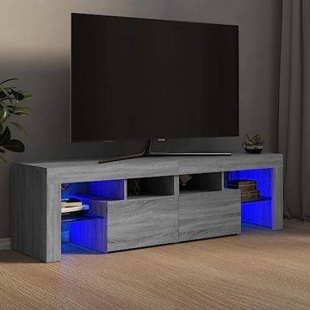 AJJHUUKI Entertainment Centers & TV-Stände-TV-Schrank mit LED-Leuchten Grau Sonoma 140x36,5x40 cm