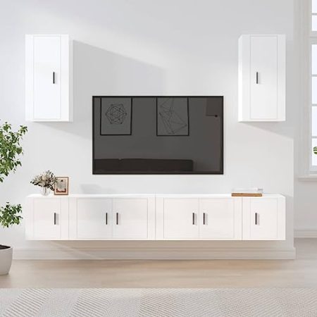 FUDUGEHMIOFWFJJ fernsehschrank,fernsehtisch,tv Bank,6-TLG. TV-Schrank-Set Hochglanz-Weiß HolzwerkstoffGeeignet für Wohnzimmer, Schlafzimmer, Eingang