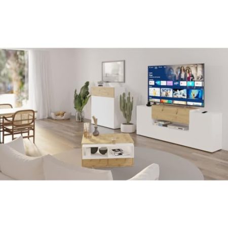 YUHI-HQYD TV-Schrank,Medien Schränke,Konsolenschränke,Besteck Schränke,Vitrinenschränke,TV-Möbel,Eingangskabinett,für Wohnzimmer,Haus,Küche,Bauernhaus,182x33x70,2 cm Weiß und Artisan-Eiche